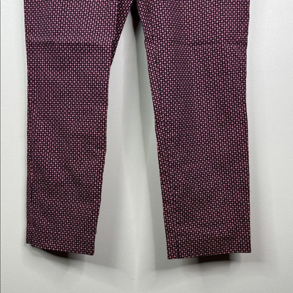 LOFT Pull On Ankle Pants 8 Geometric Diamond Knit Navy Burgundy Quiet Luxury 90s